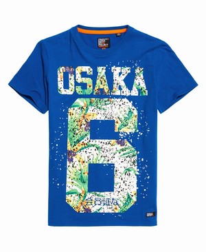 Superdry Osaka Hibiscus Infill Férfi Pólók Kék | BVCAO5904